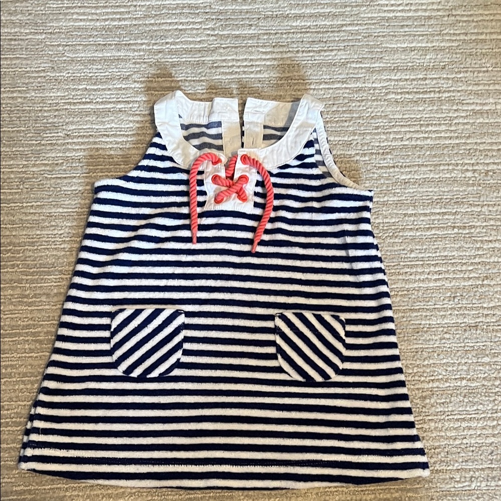 Janie and Jack Navy and White Striped Terry Cloth Coverup Dress